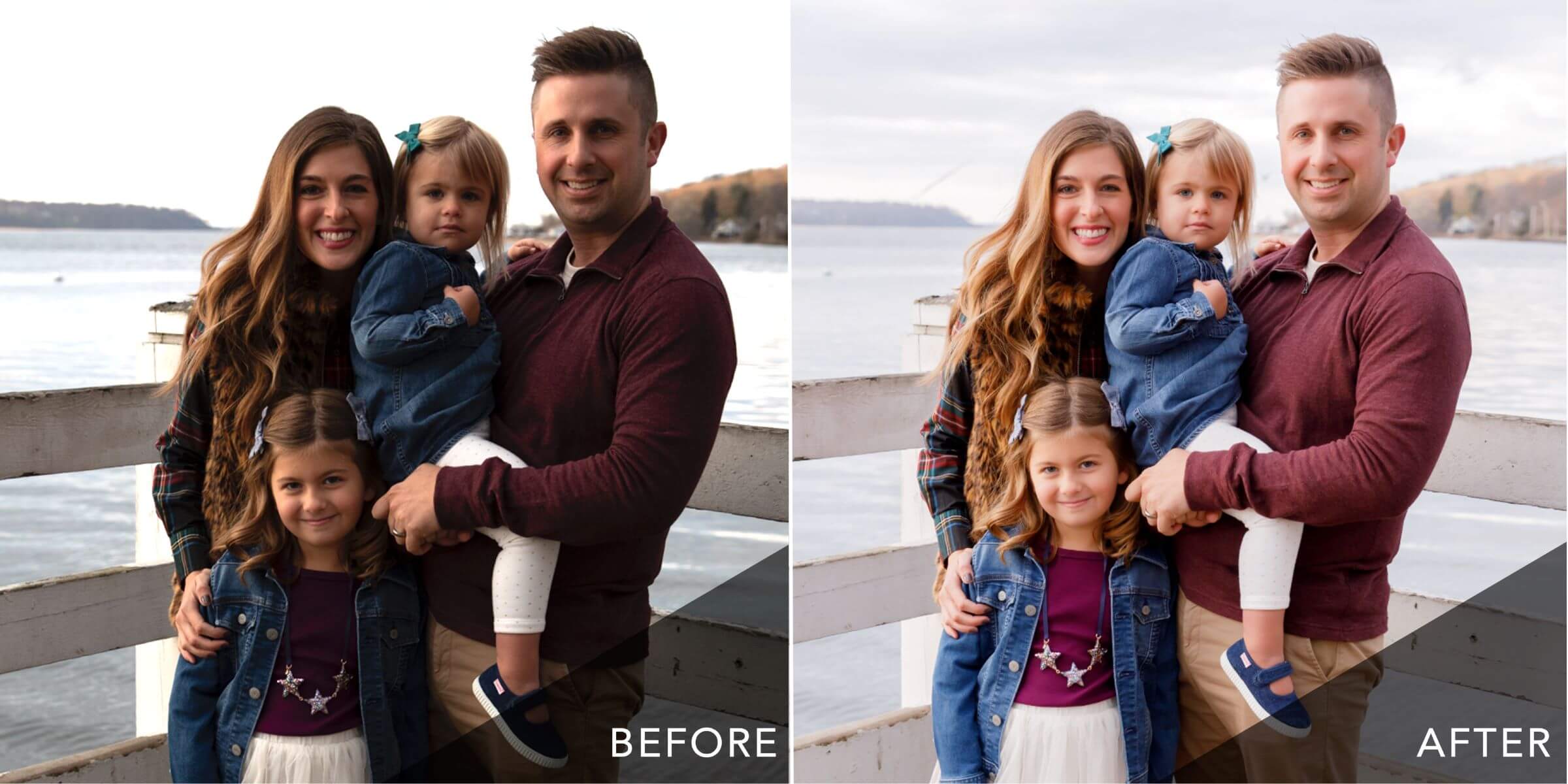 before and after images of a re-edited family photo