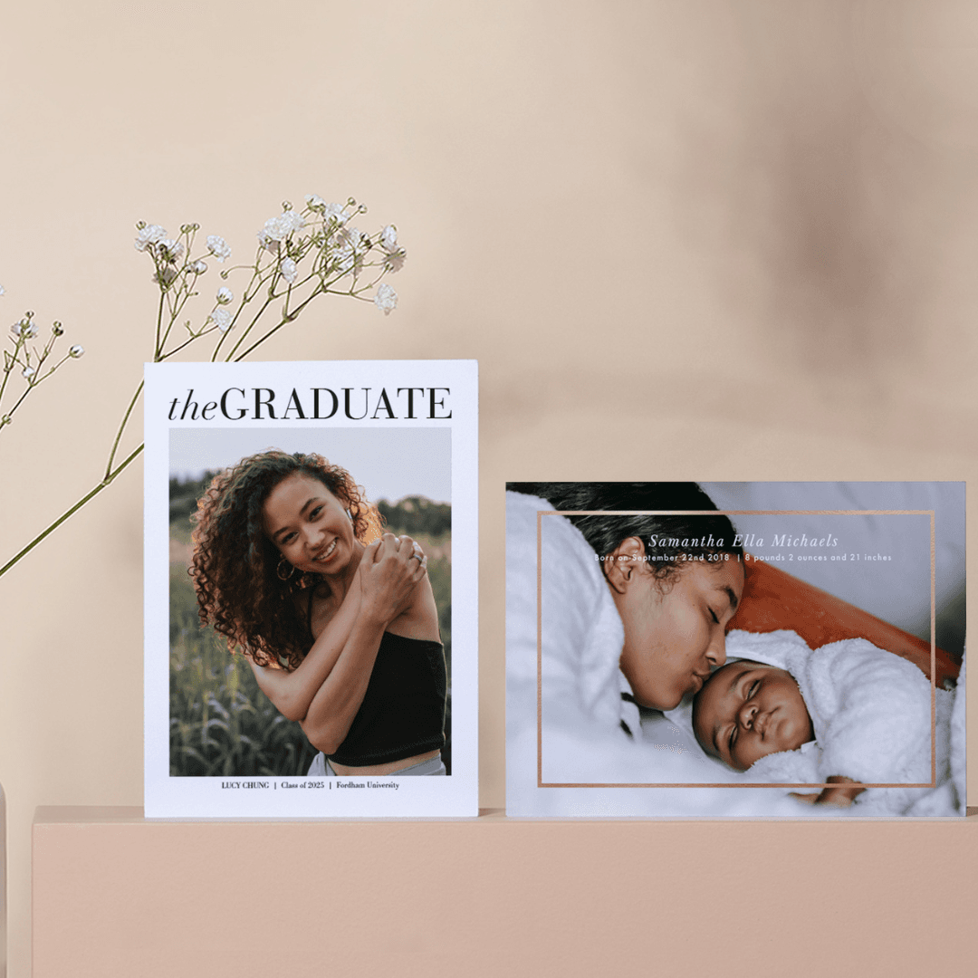 Printed graduation and newborn announcement cards by Paper Culture