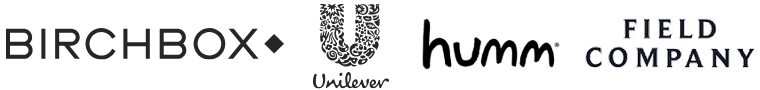 The logos of Birchbox, Unilever, humm, and Field Company.