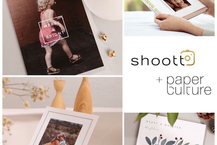 Collage of images featuring family moments and a partnership between ShootProof and Paper Culture