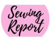 Pink and black 'Sewing Report' logo on a pink background