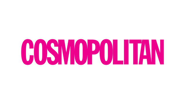 The word "COSMOPOLITAN" in bold hot pink letters on a black background.