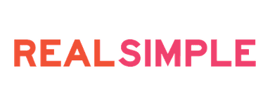 Logo of "Real Simple" with stylized lettering in pink and orange.