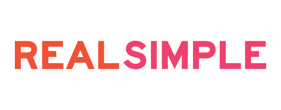 Logo of "Real Simple" with stylized lettering in pink and orange.