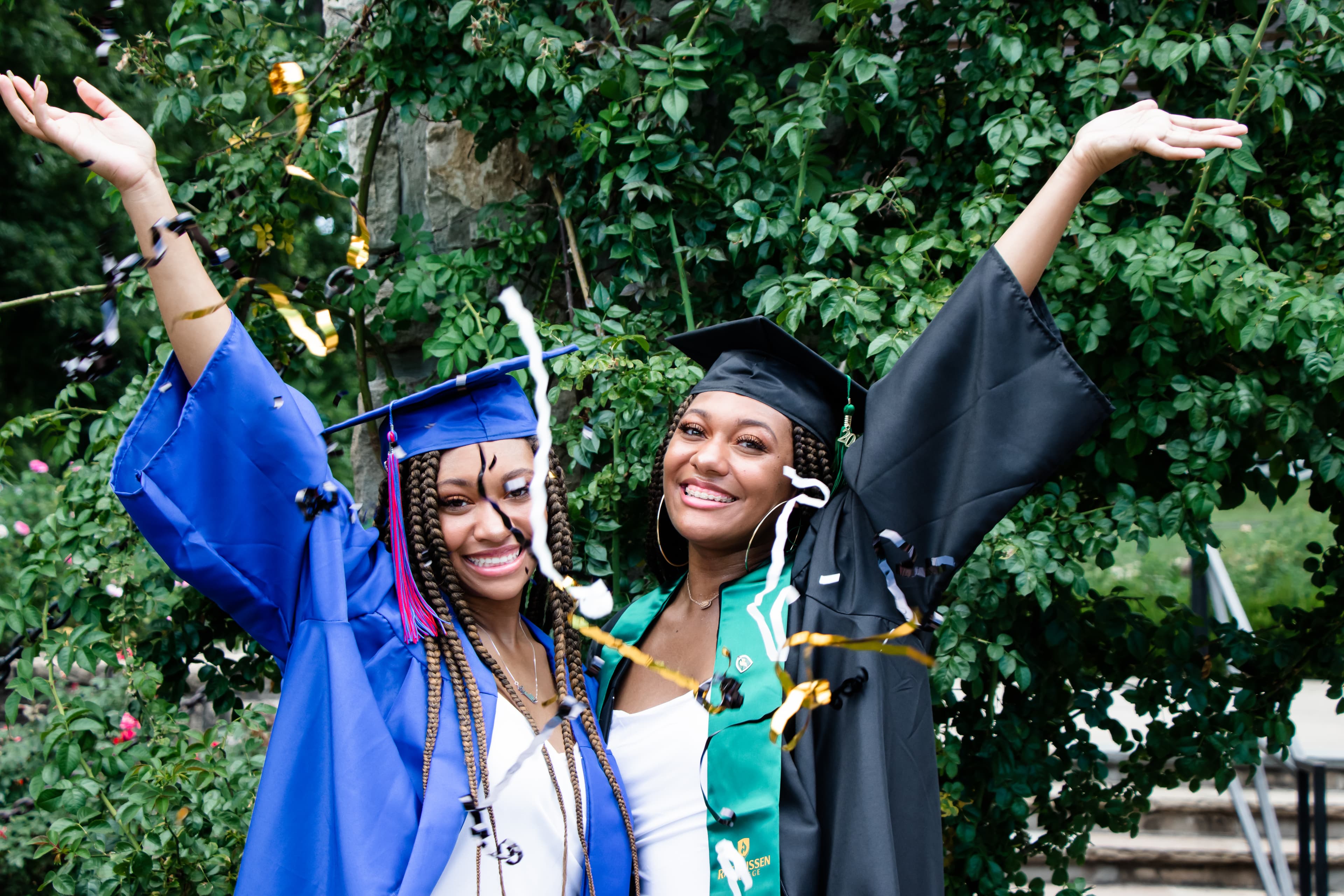 Friends' graduation shoot with confetti